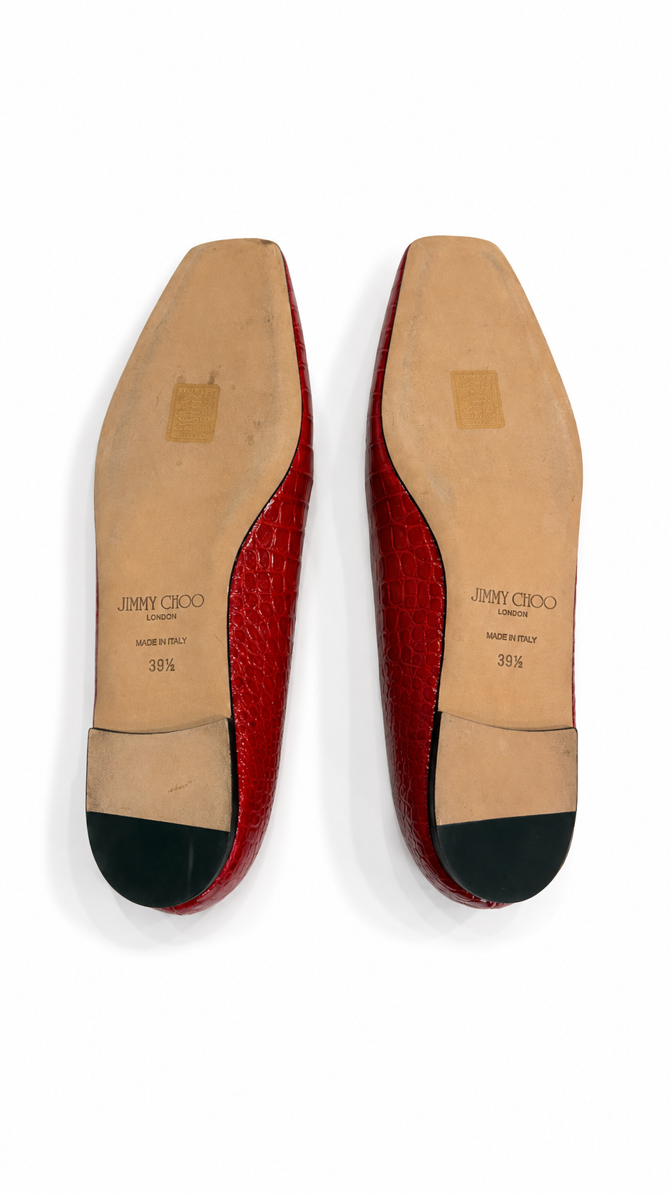 JIMMY CHOO LEATHER CROC EMBOSSED BALLET FLATS - SIZE 39.5