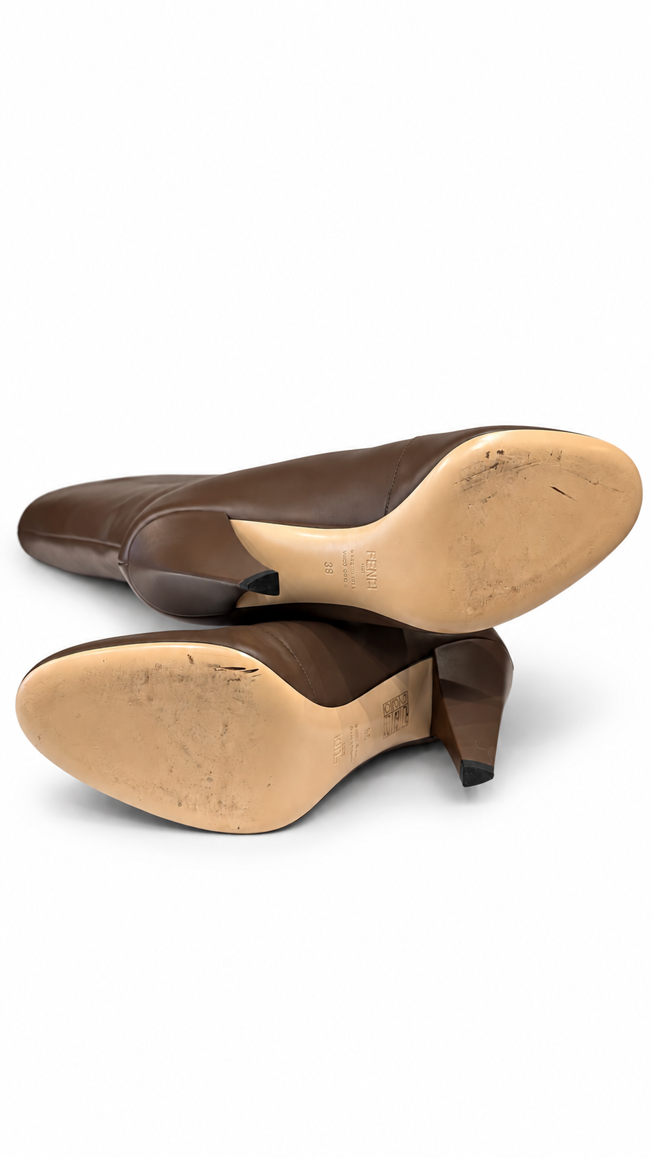 FENDI BROWN LEATHER BOOTS - SIZE 39