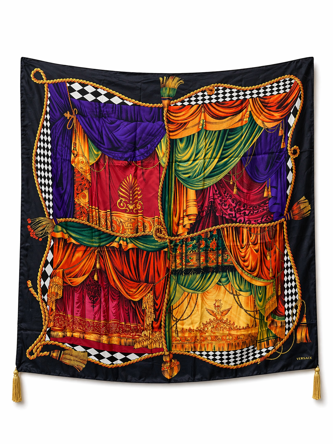 VERSACE THEATRE PRINT SCARF WITH HANGING TASSLES