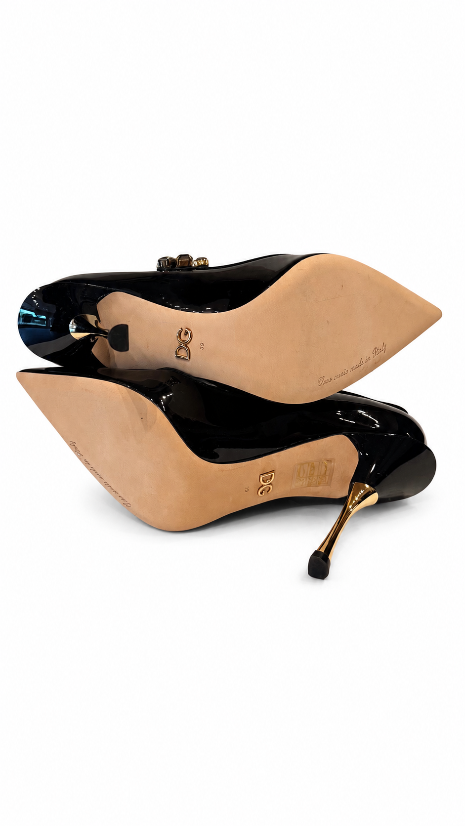 DOLCE AND GABBANA BLACK PATENT MARY JANE WITH CRYSTALS - SIZE 39