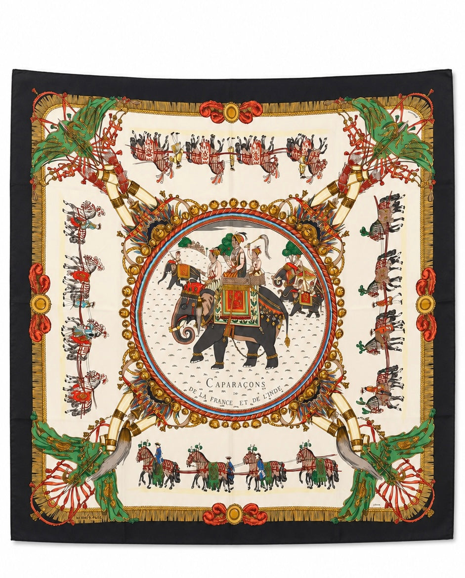 Hermès Caparaçons Black and Cream Silk Cream