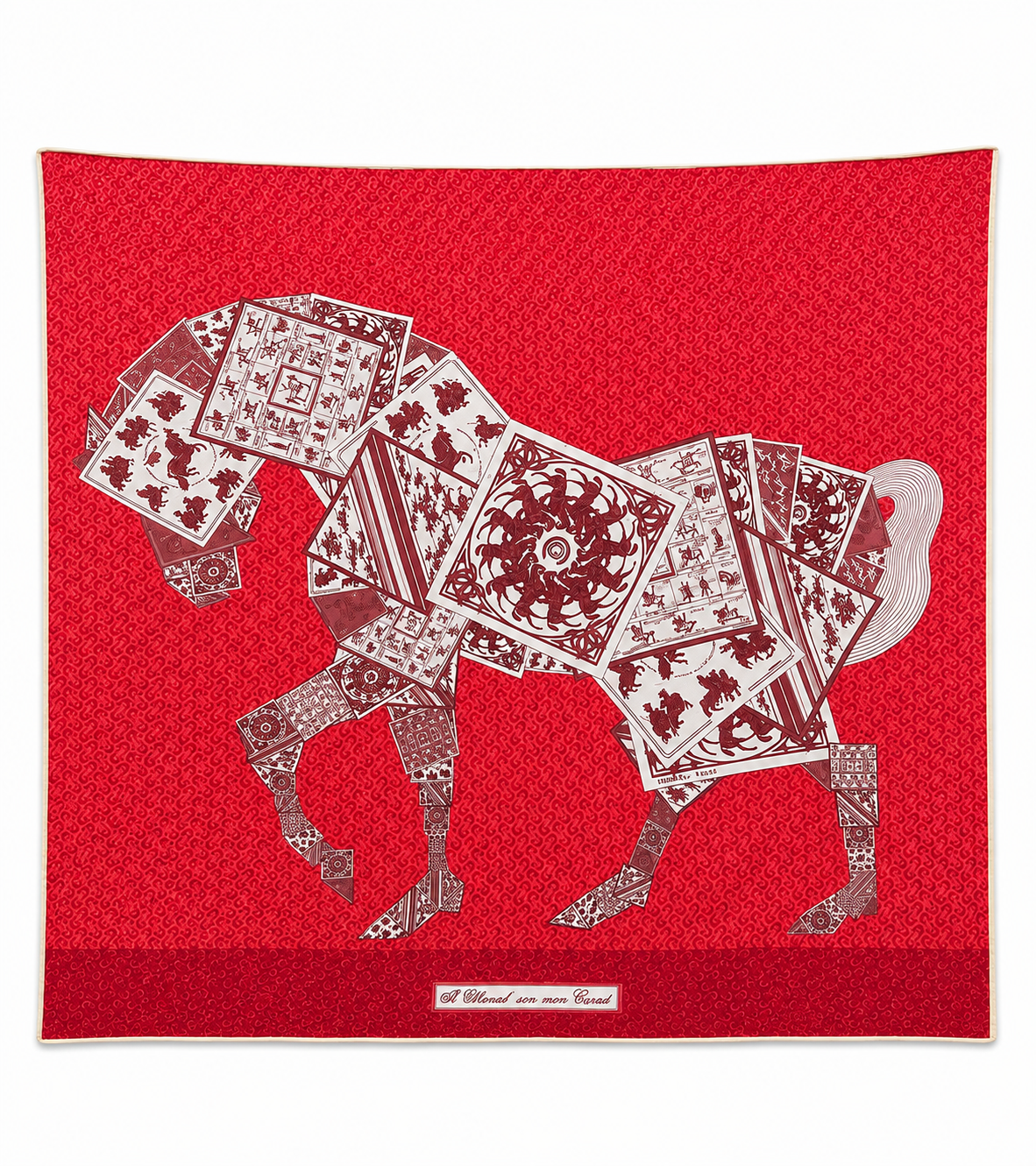 HERMES 'A CHEVAL SUR MON CARRE' STRETCH FUCHISA SILK SCARF