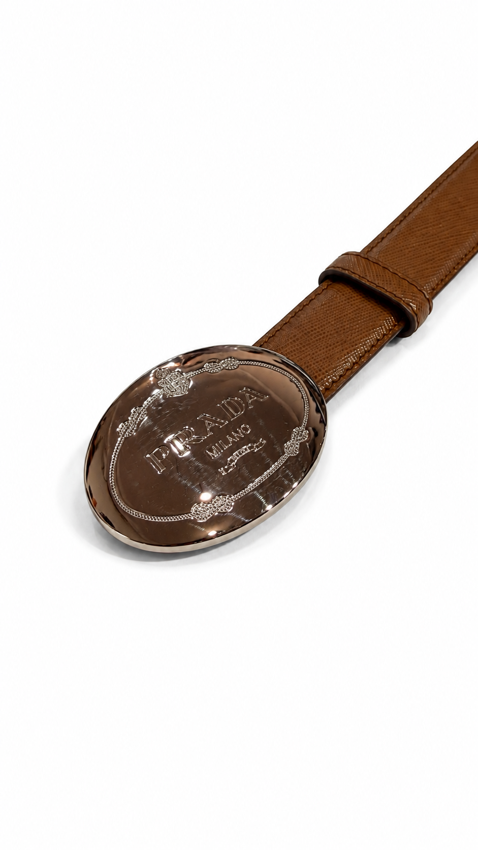 prada 2010 skinny brown belt with silver logo buckle - size 90