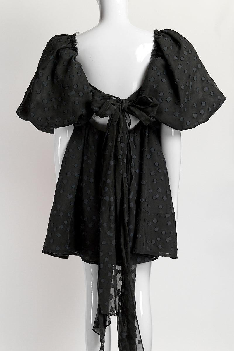 Aje Black Polk Dot Mini Dress with Puffy Sleeve 6