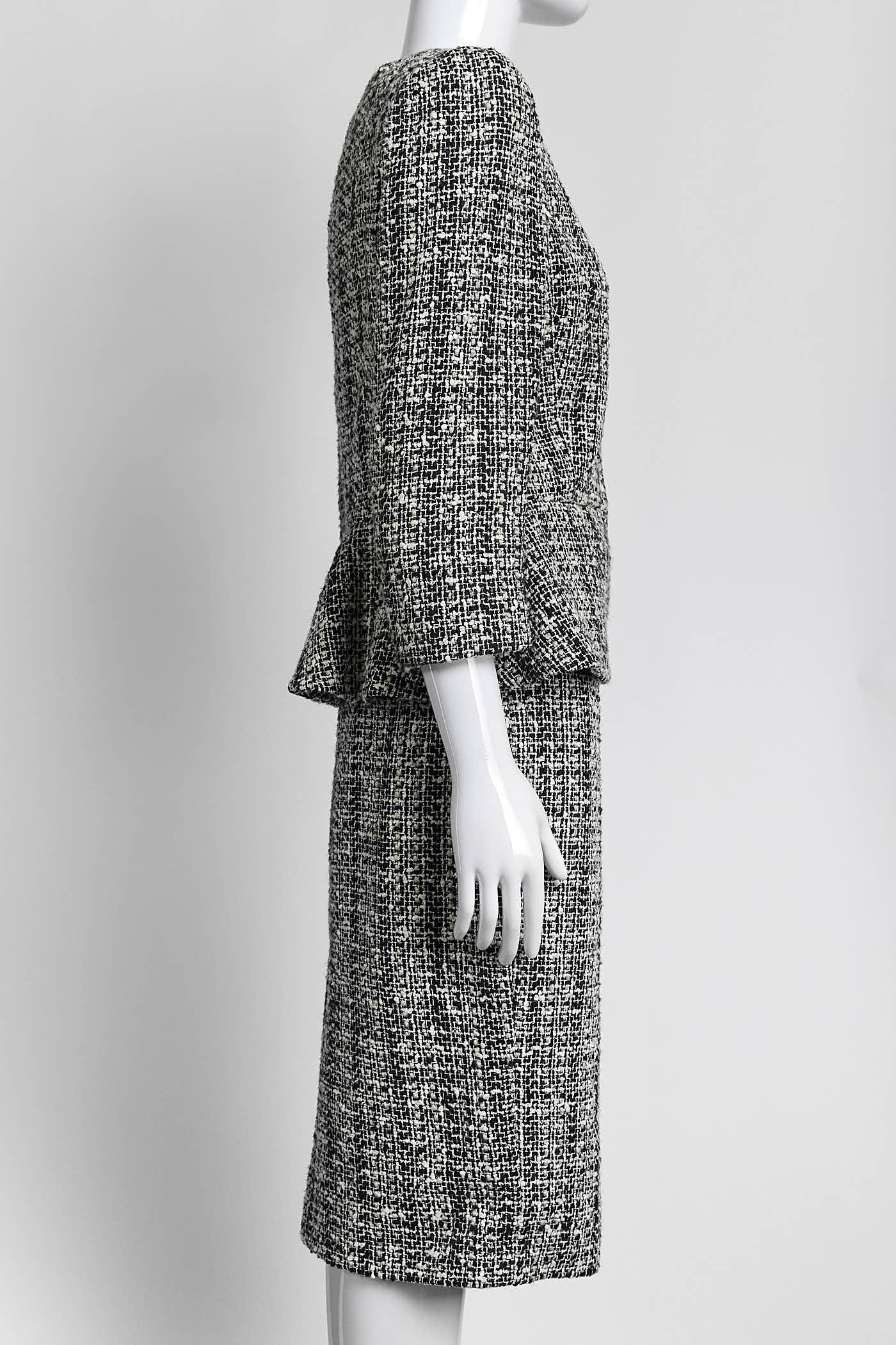 Alexander McQueen Black/White Tweed Suit Blazer/Skirt 42