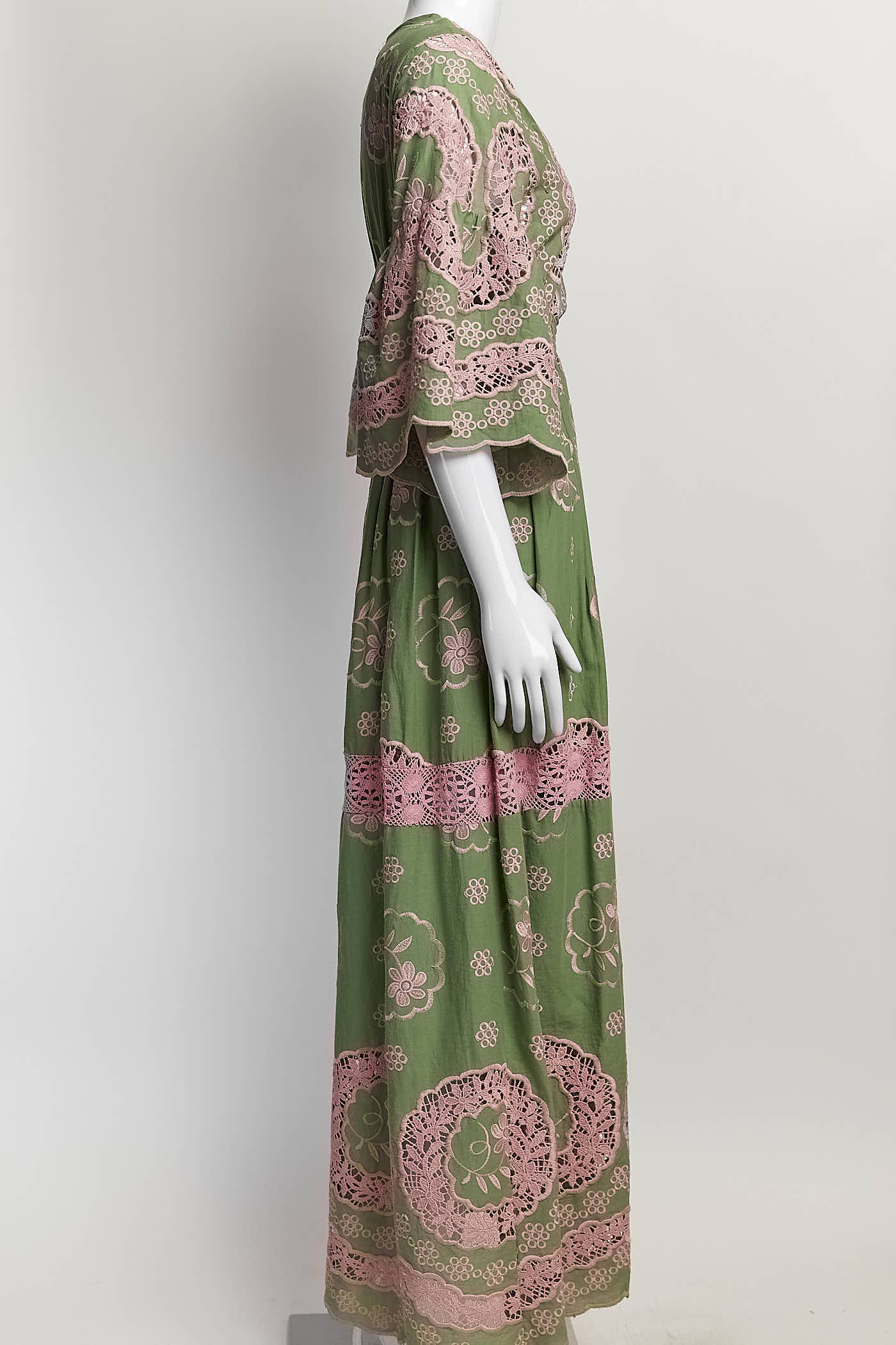 Antica Sartoria Embroidered Pink Lace Dress One Size