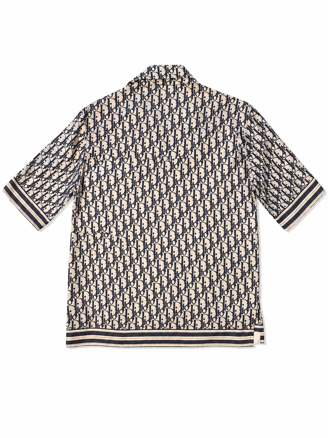 Christian Dior Navy Blue/White Jacquard Silk Shirt 37