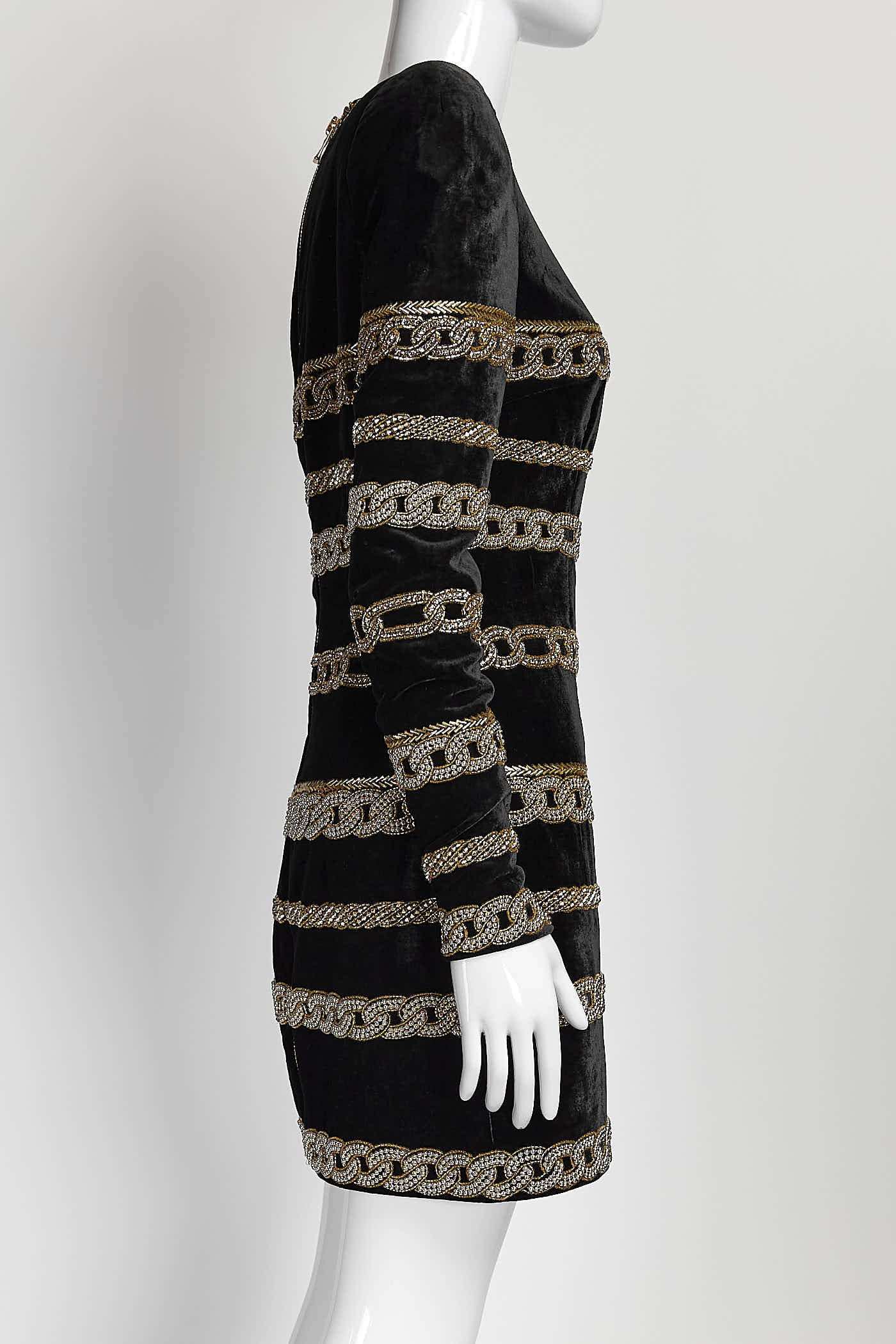 Balmain Black Velvet with Beaded Dress 36