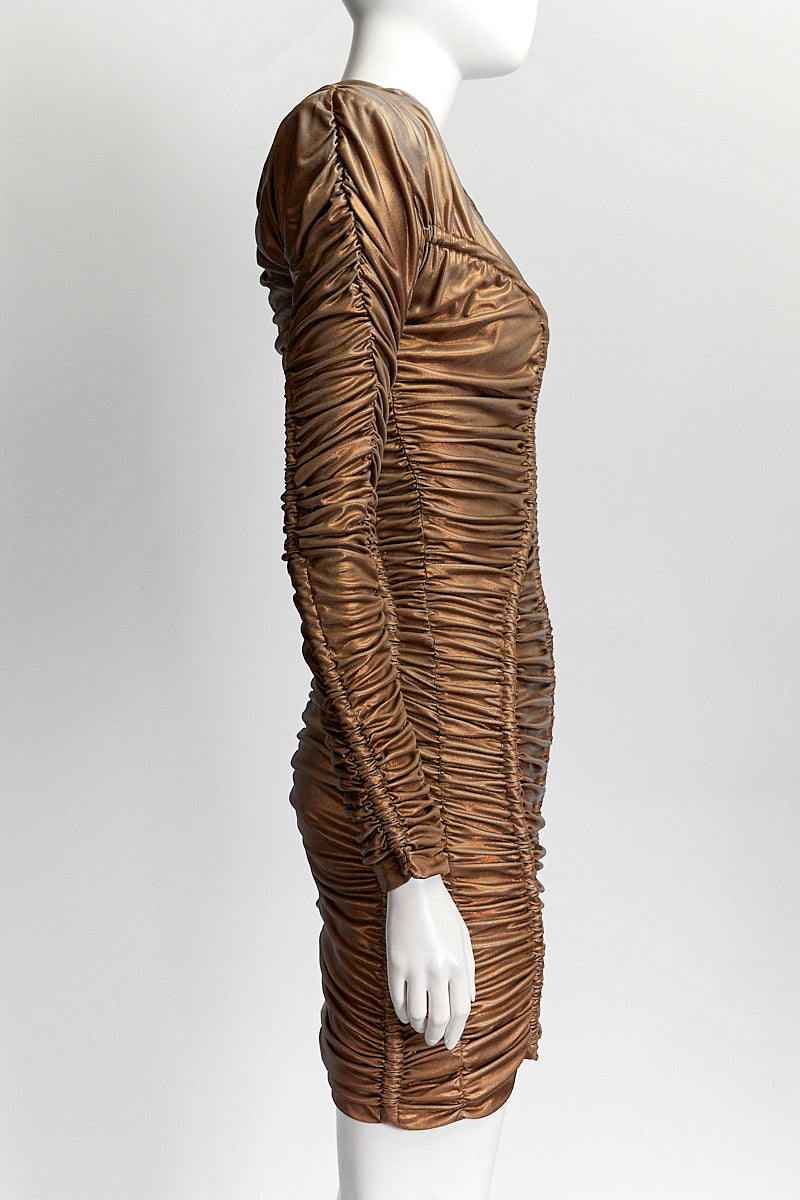Balmain Bronze Draped Mini Dress IT38