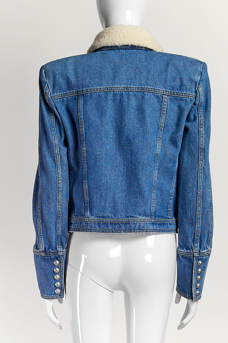 Balmain Denim Shearling Collar Jacket 38