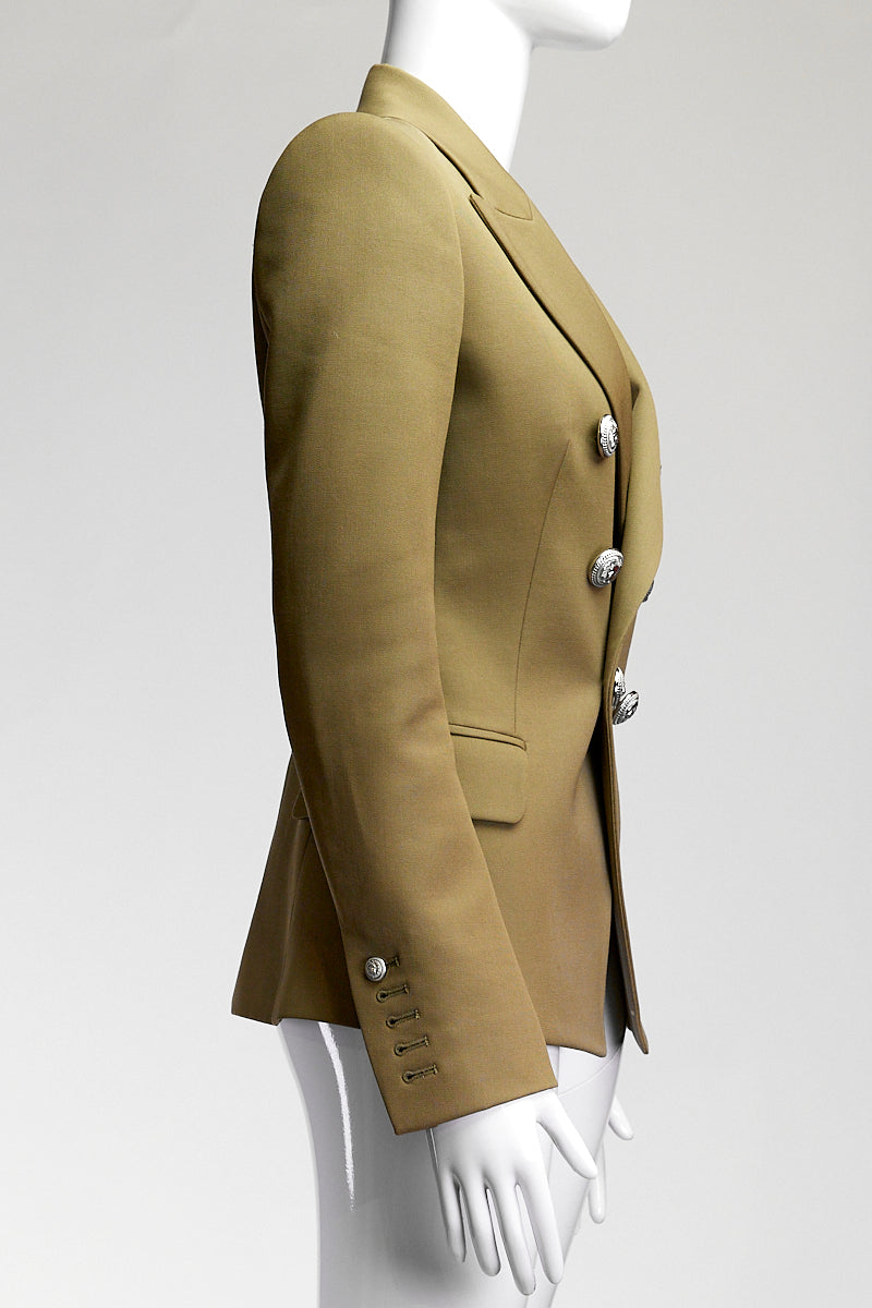 Balmain Green Silver Lion Button Double Breasted Blazer IT 36