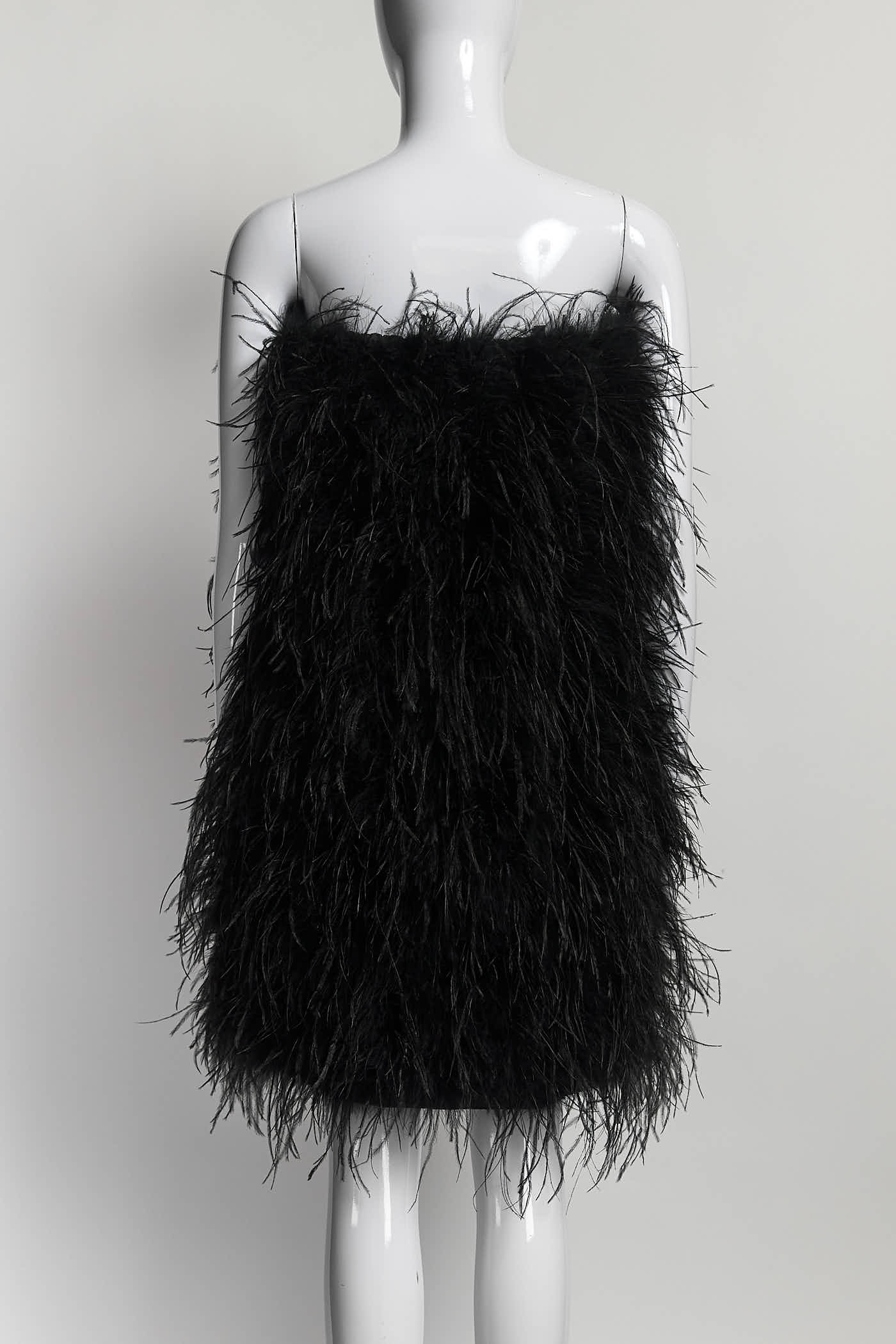 Black Feather Trim Dress L