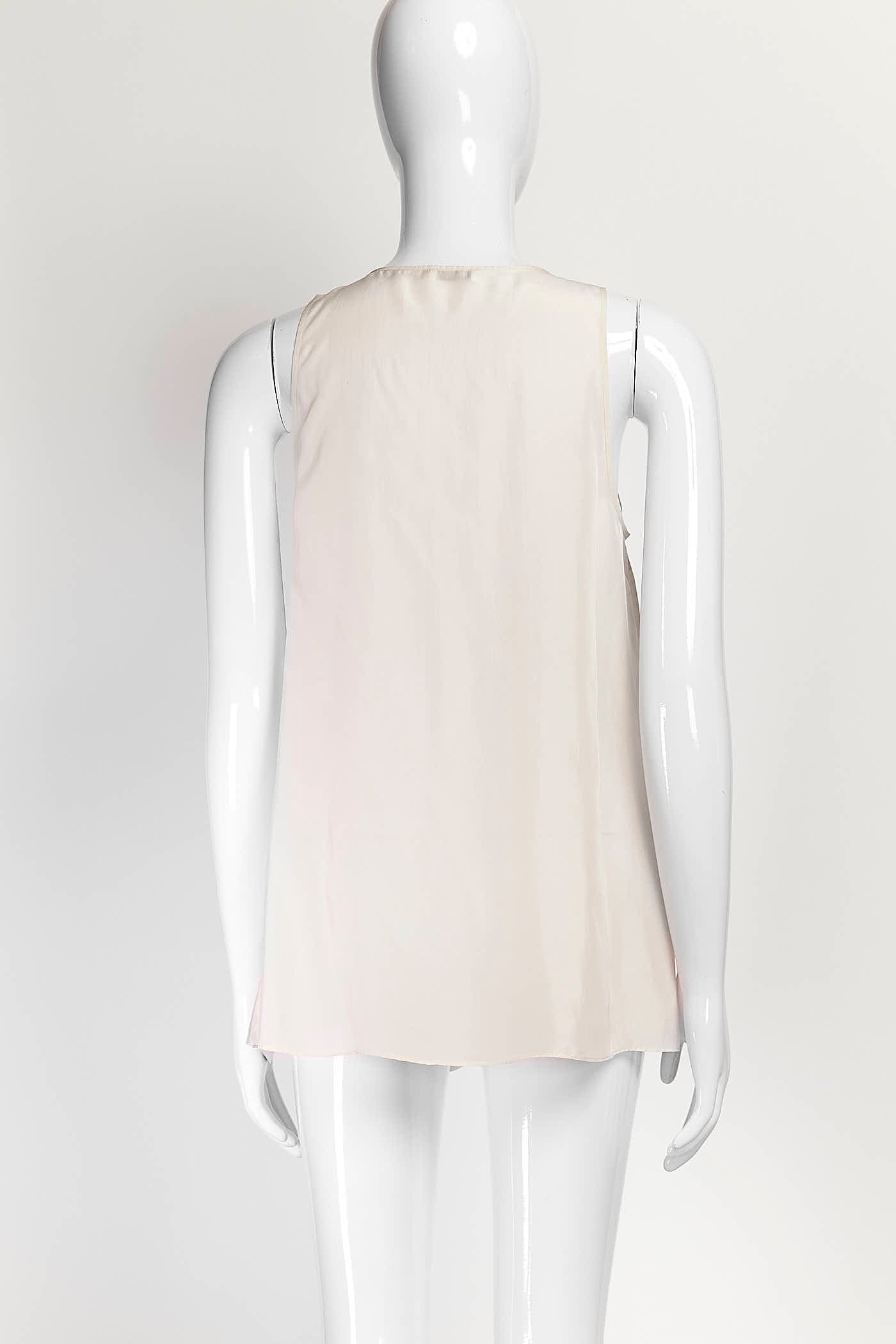 Brunello Cucinelli Cream Silk Ruffled Detail Sleeveless S