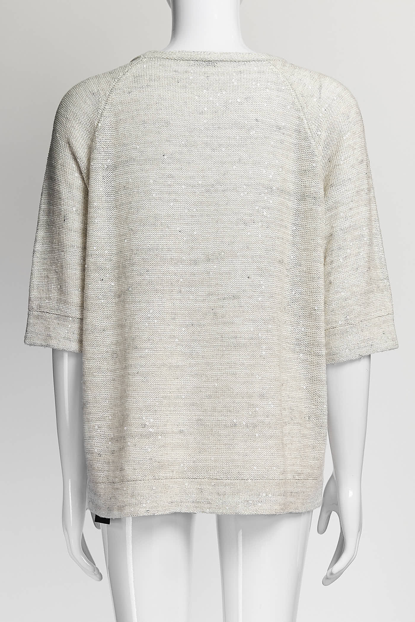 Brunello Cucinelli Linen Sequin ShortSleeve Top S