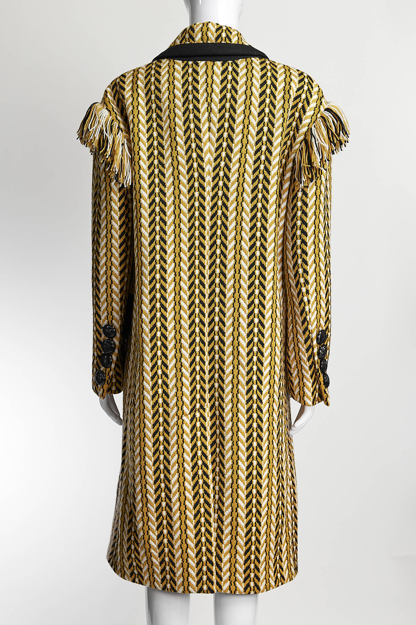 Burberry Yellow/Black Fall 2016 Wool Fringe Coat 6