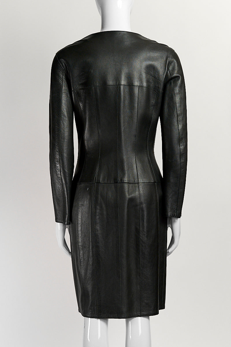 CHANEL Black Leather Coat XS