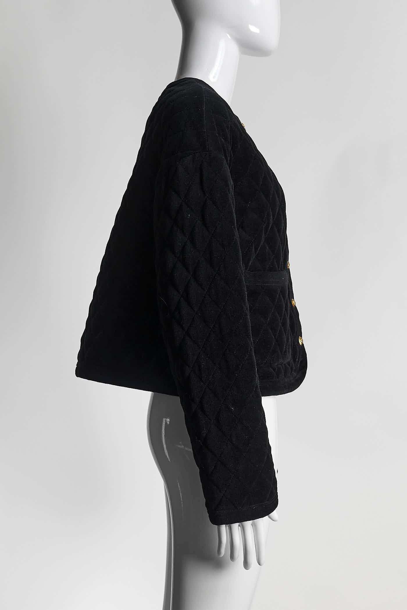 Celine Black Velvet Quilted Jacket 38