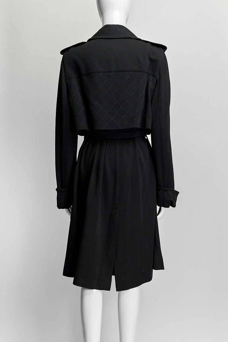 Chanel 11A Black Wool Knit Jersey Belted Trench Coat 42