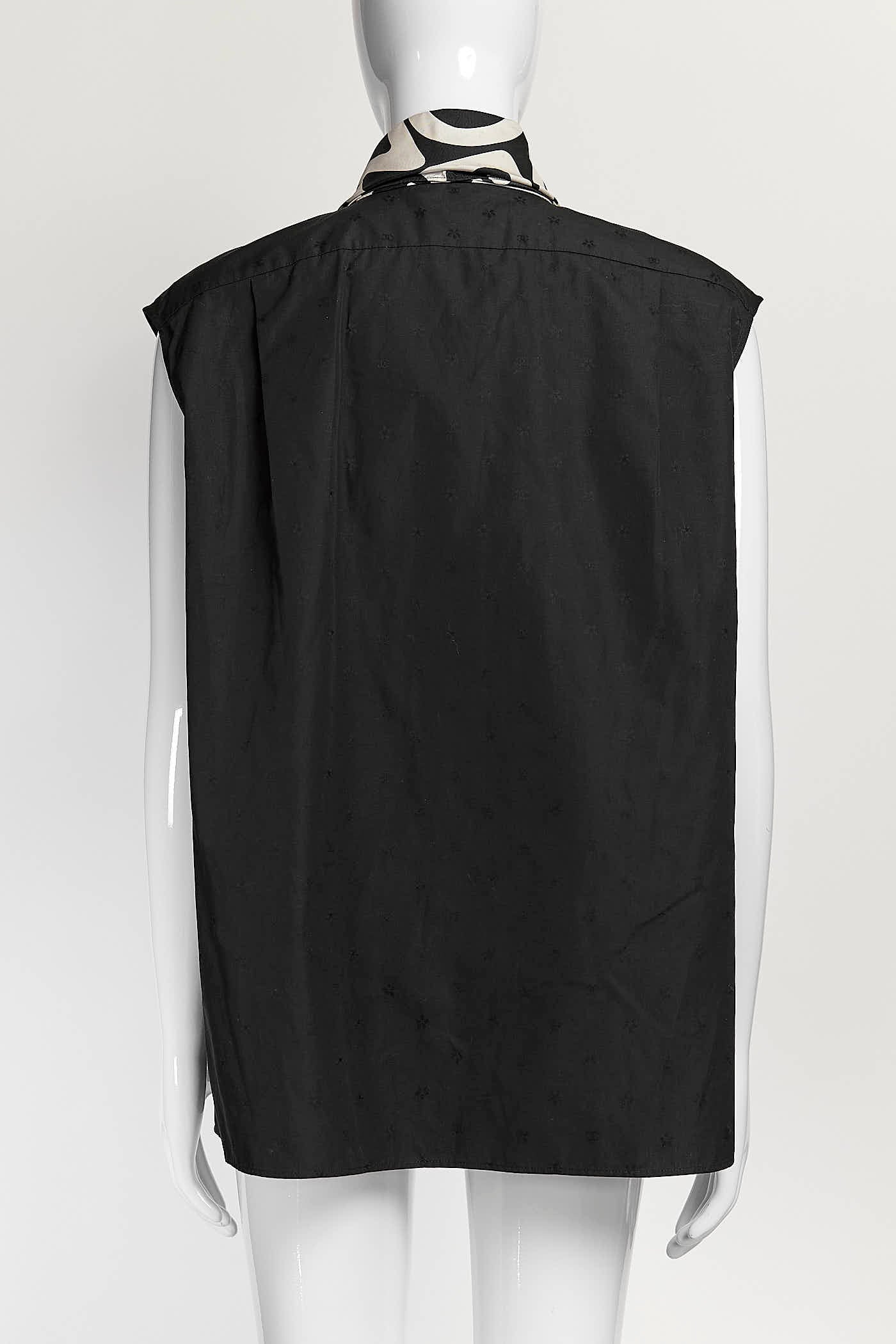 Chanel 21 Black & White Silk CC Logo Necktie Sleeveless Blouse 38