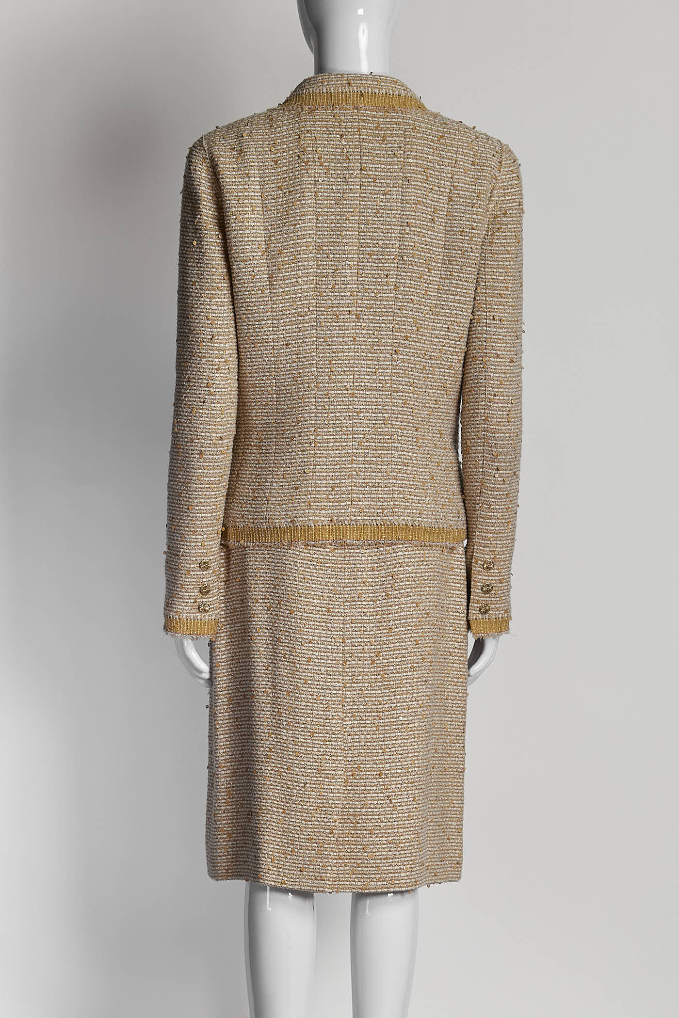 Chanel Beige Tweed Sequins Suit with Skirt 38