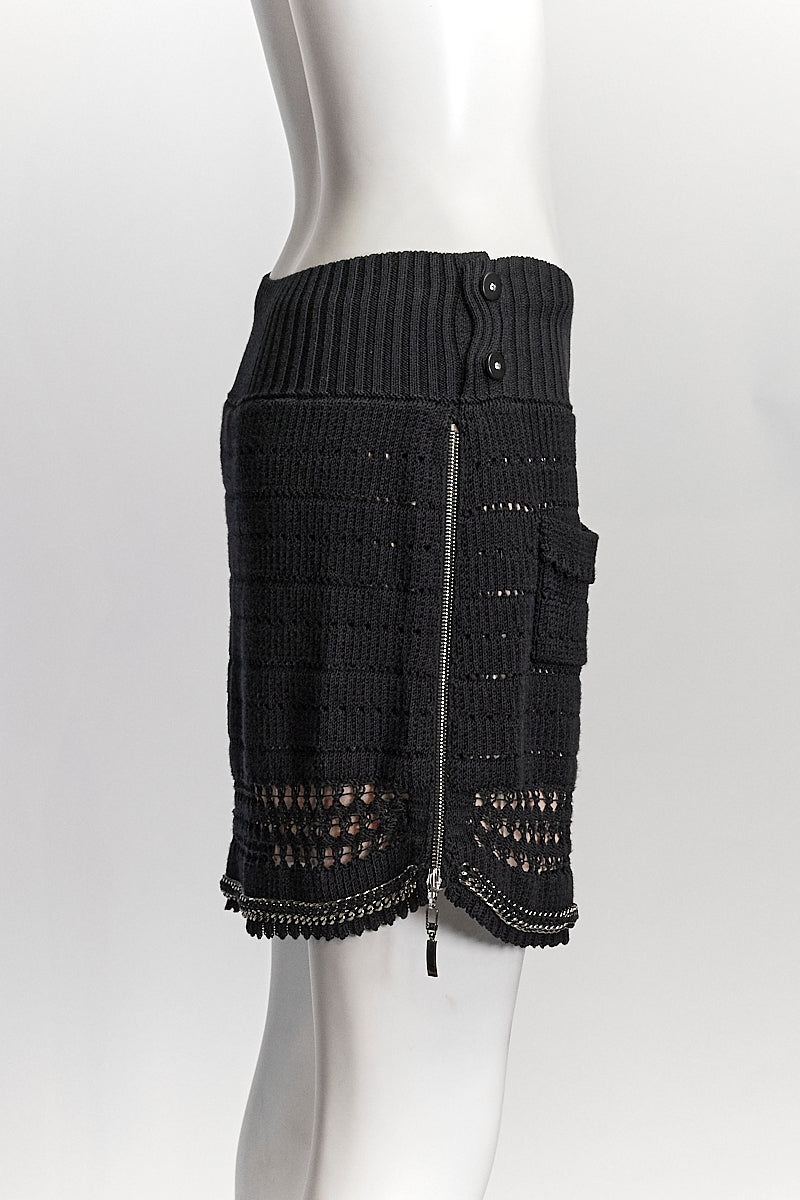 Chanel Black Knit Skirt w/Zipper Detail IT38