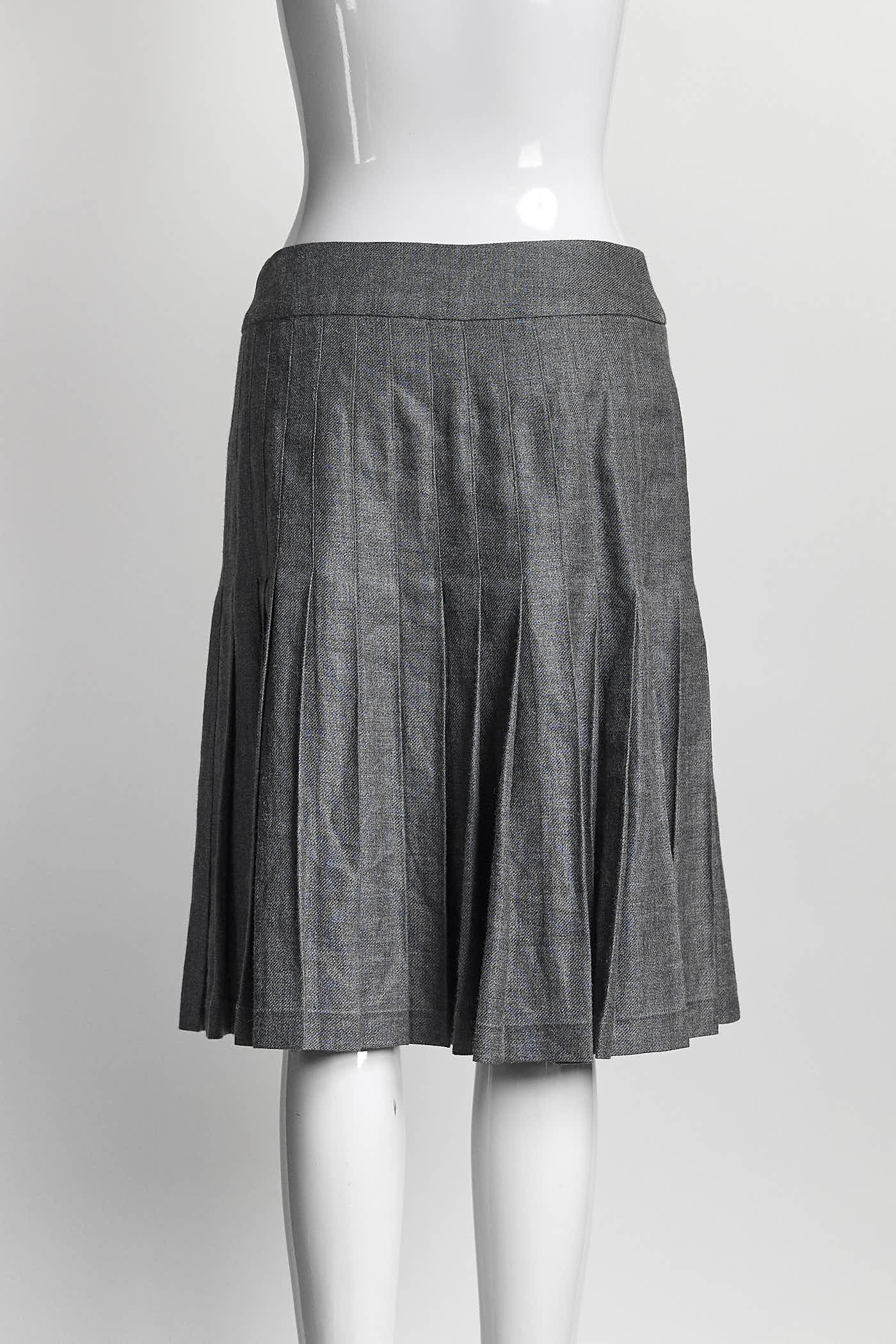 Chanel Grey Linen/Cashmere Skirt with Buttons 38