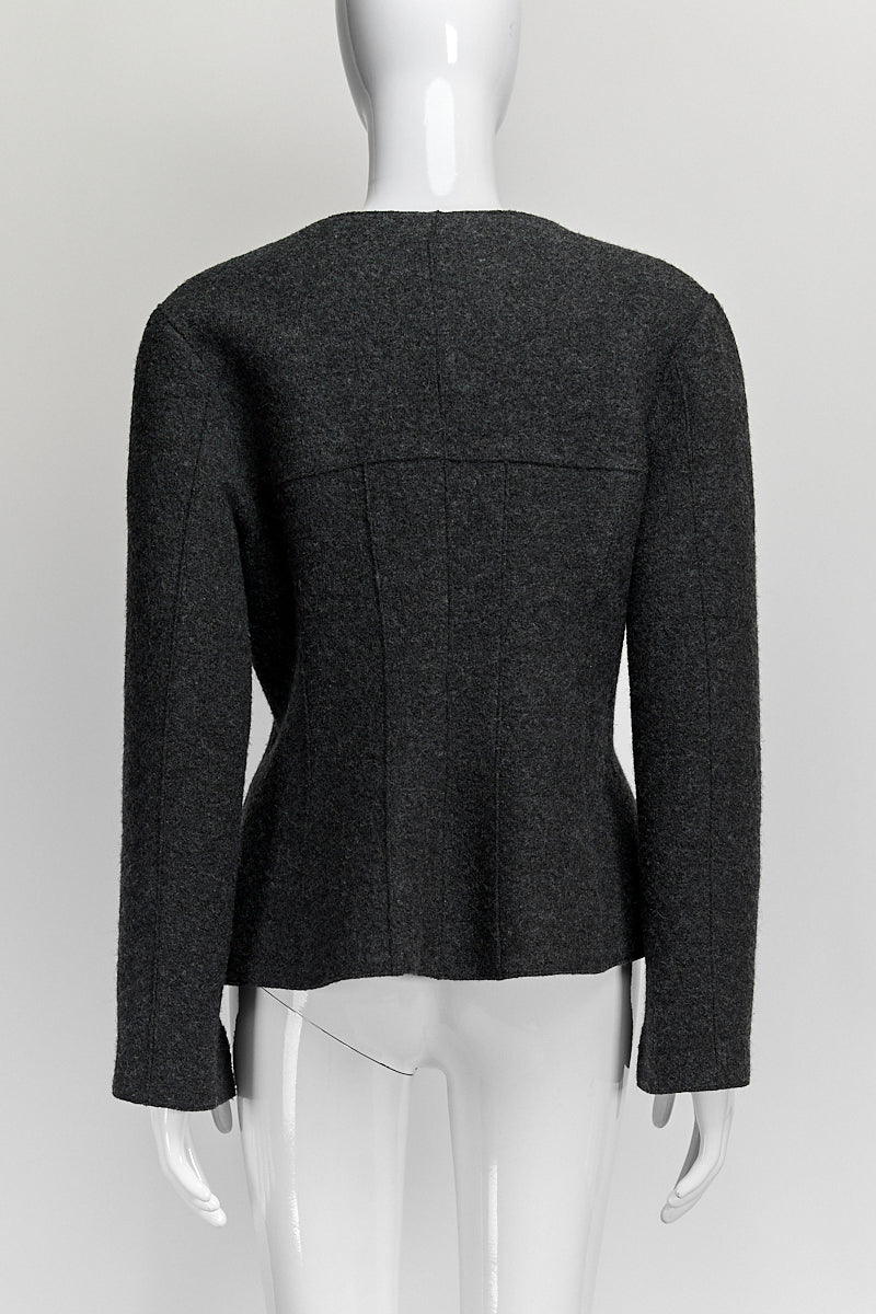 Chanel Grey Wool Zipup Blazer FR44