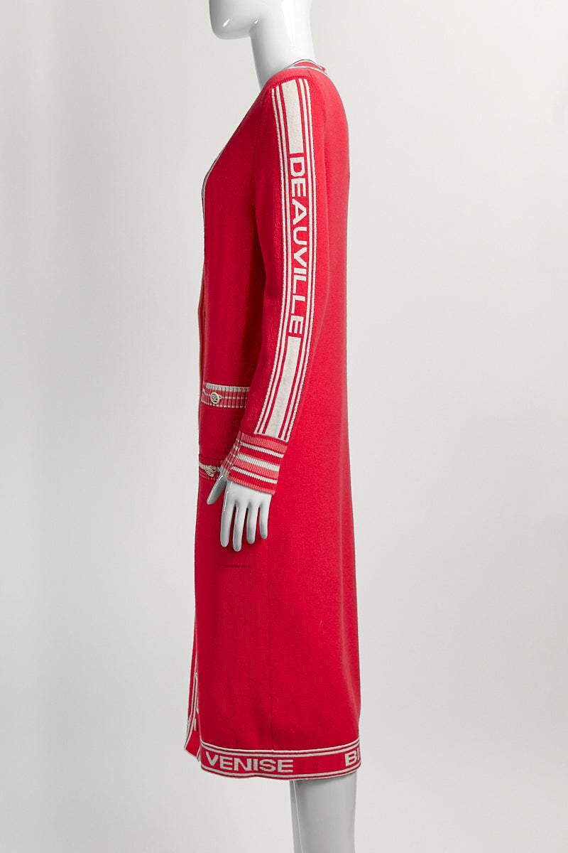 Chanel Pink Cashmere Logo Long Cardigan/Skirt 34