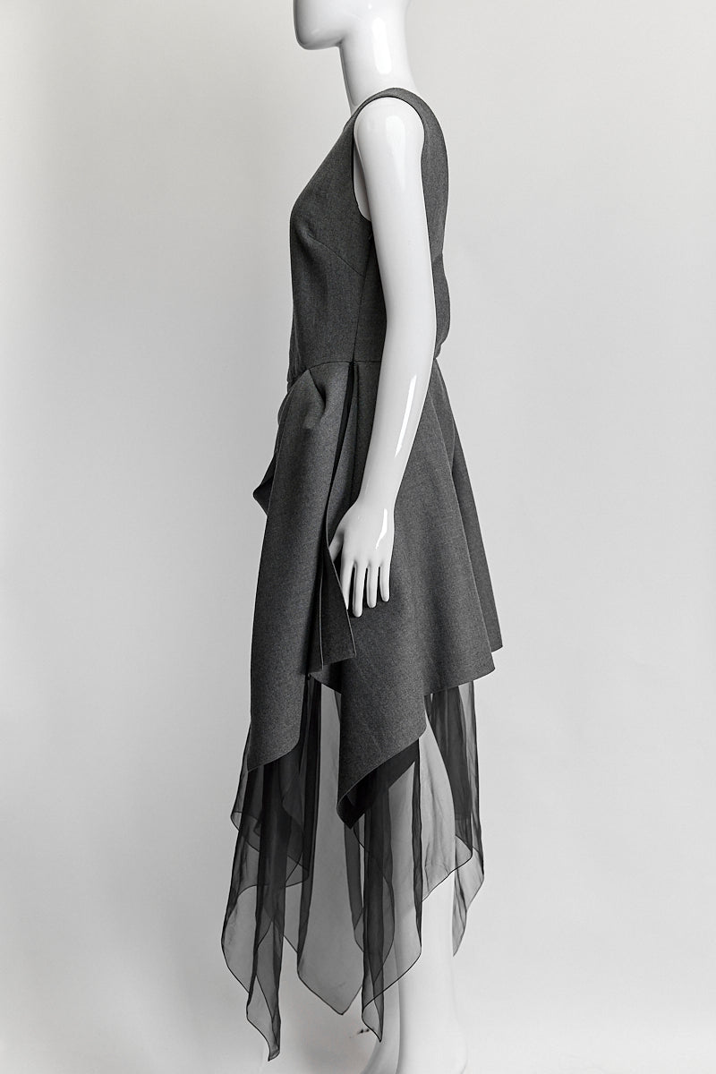 Christian Dior Grey Wool Dress w Black Mesh Detail 44
