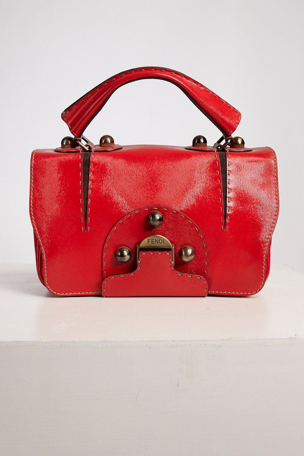 Fendi Top Handle Red Patent Leather F3 Secret Code Bag