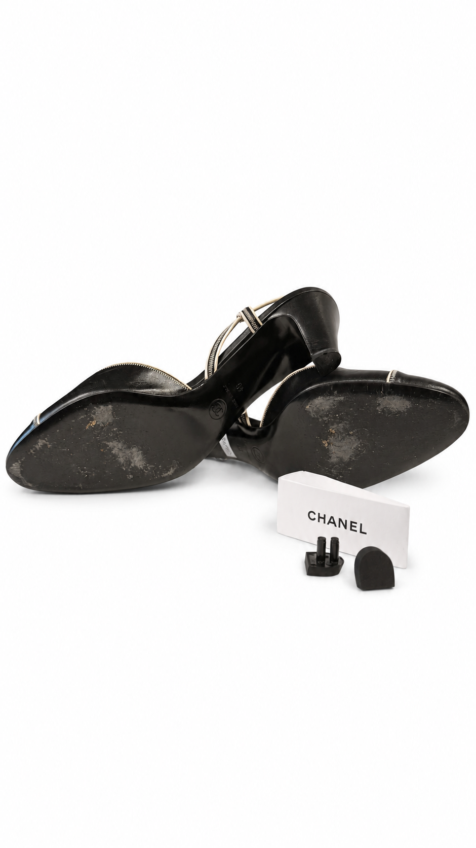 chanel coco black slingback pumps with white trim - size 40