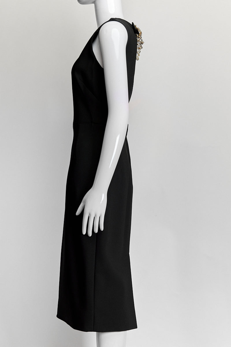DOLCE & GABBANA BLACK DRESS WITH CRYSTAL EMBELLISHED BOW IT 42