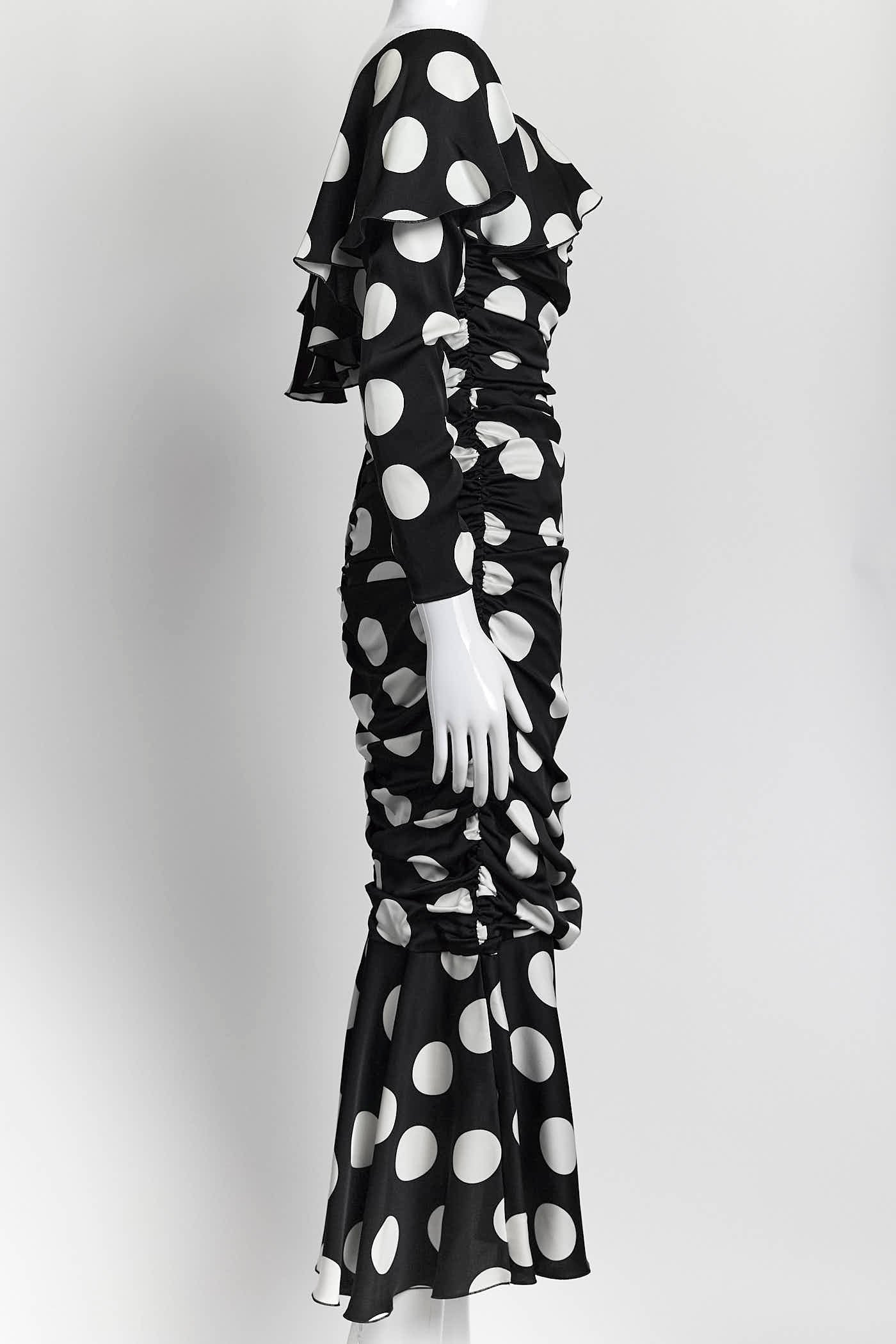 Dolce & Gabbana Black/White Polka Dots Ruched Dress 42
