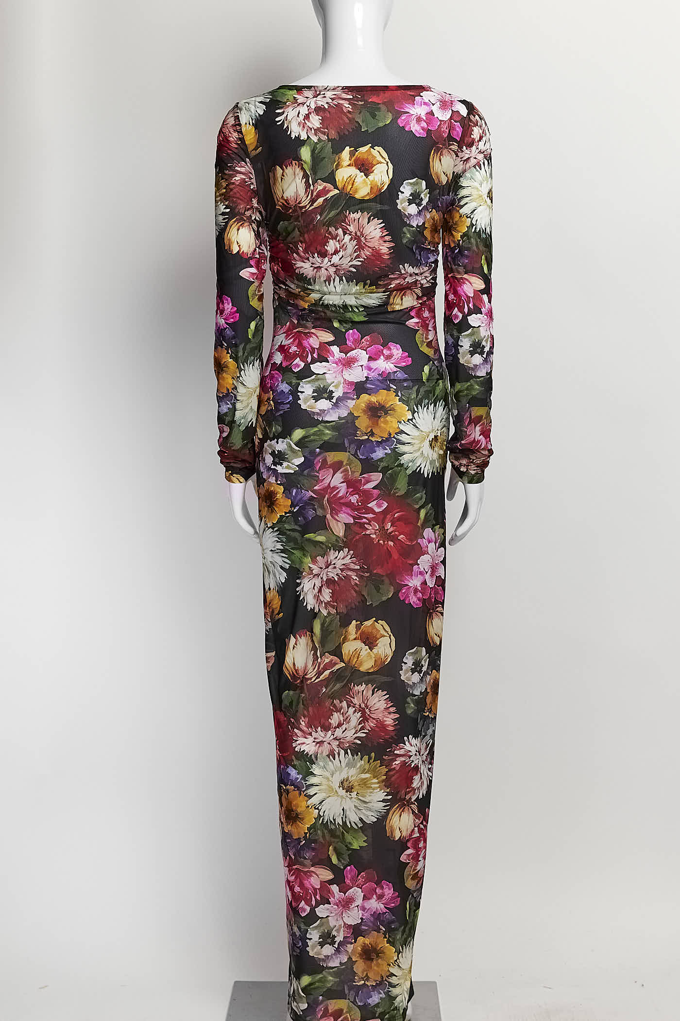 Dolce & Gabbana Floral Black Mesh Long Sleeves Dress 42