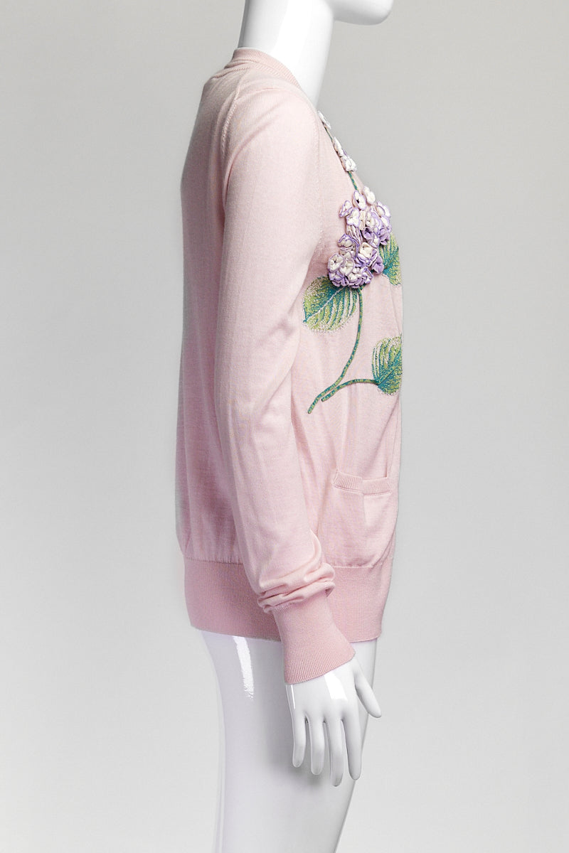 Dolce & Gabbana Pink Knit Floral Long Sleeve Cardigan IT 40