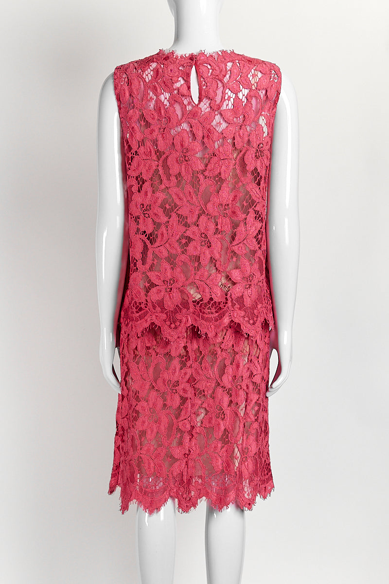 Dolce & Gabbana Pink Lace Top/Skirt Set 42