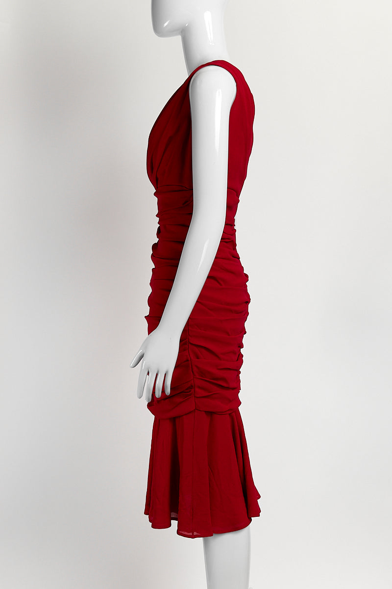 Dolce & Gabbana Red Ruched Dress 40