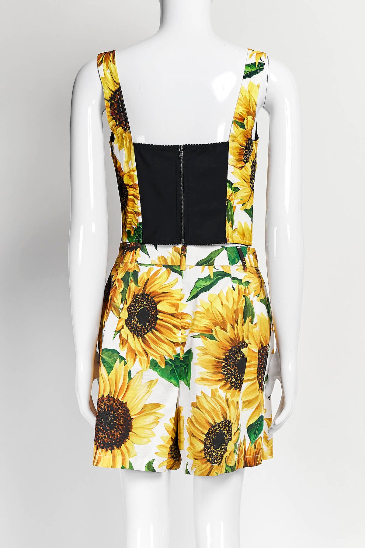 Dolce & Gabbana Sunflower Print Bustier Crop Top/Short Set 42