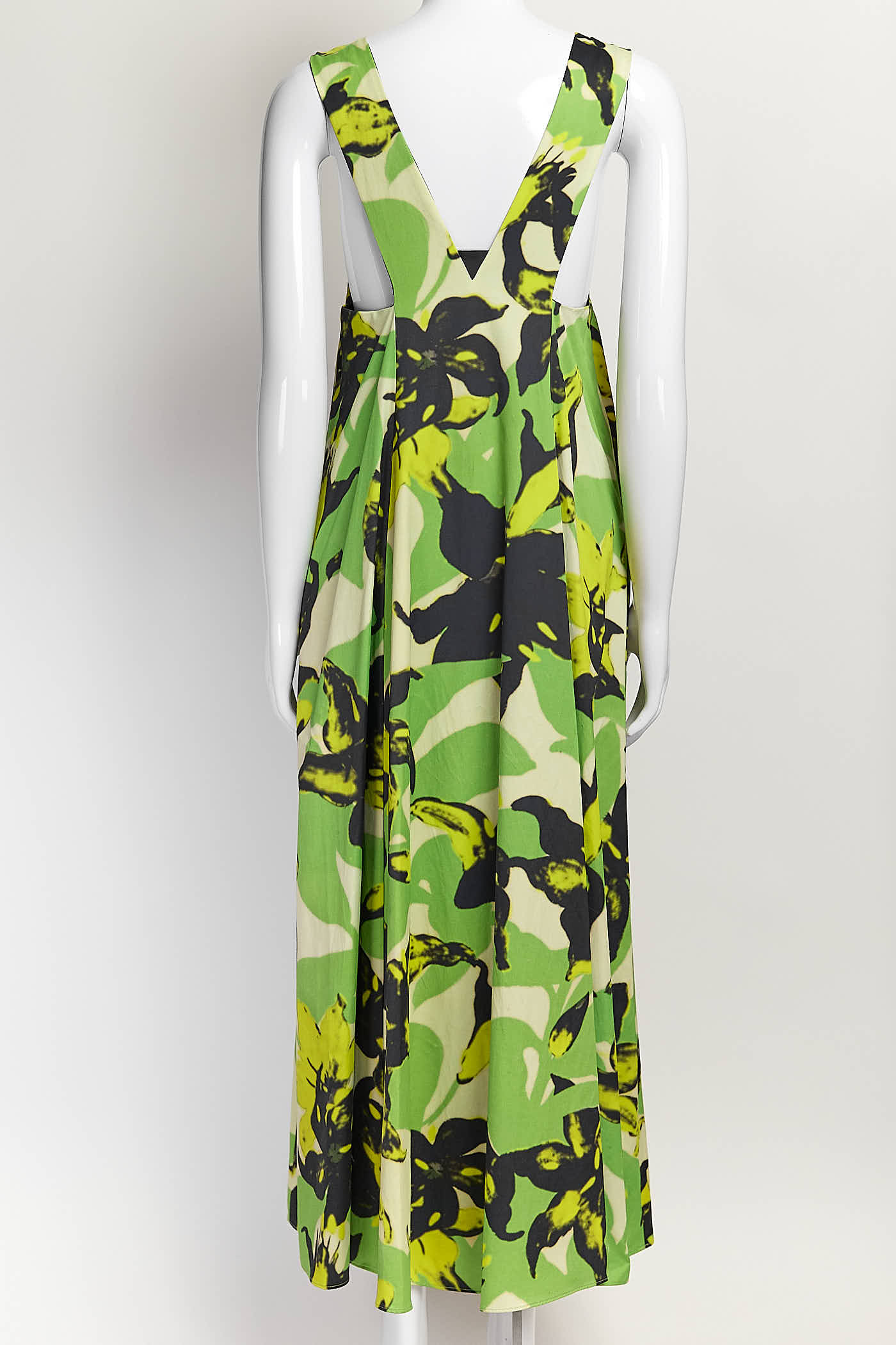 Dries Van Noten Green Floral Printed Satin Dress 36