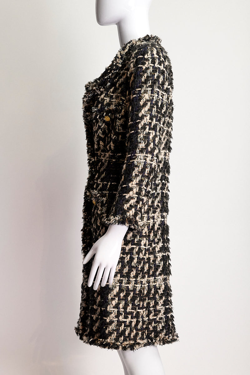 Edward Achour Paris Wool and Lurex Tweed Coat 38
