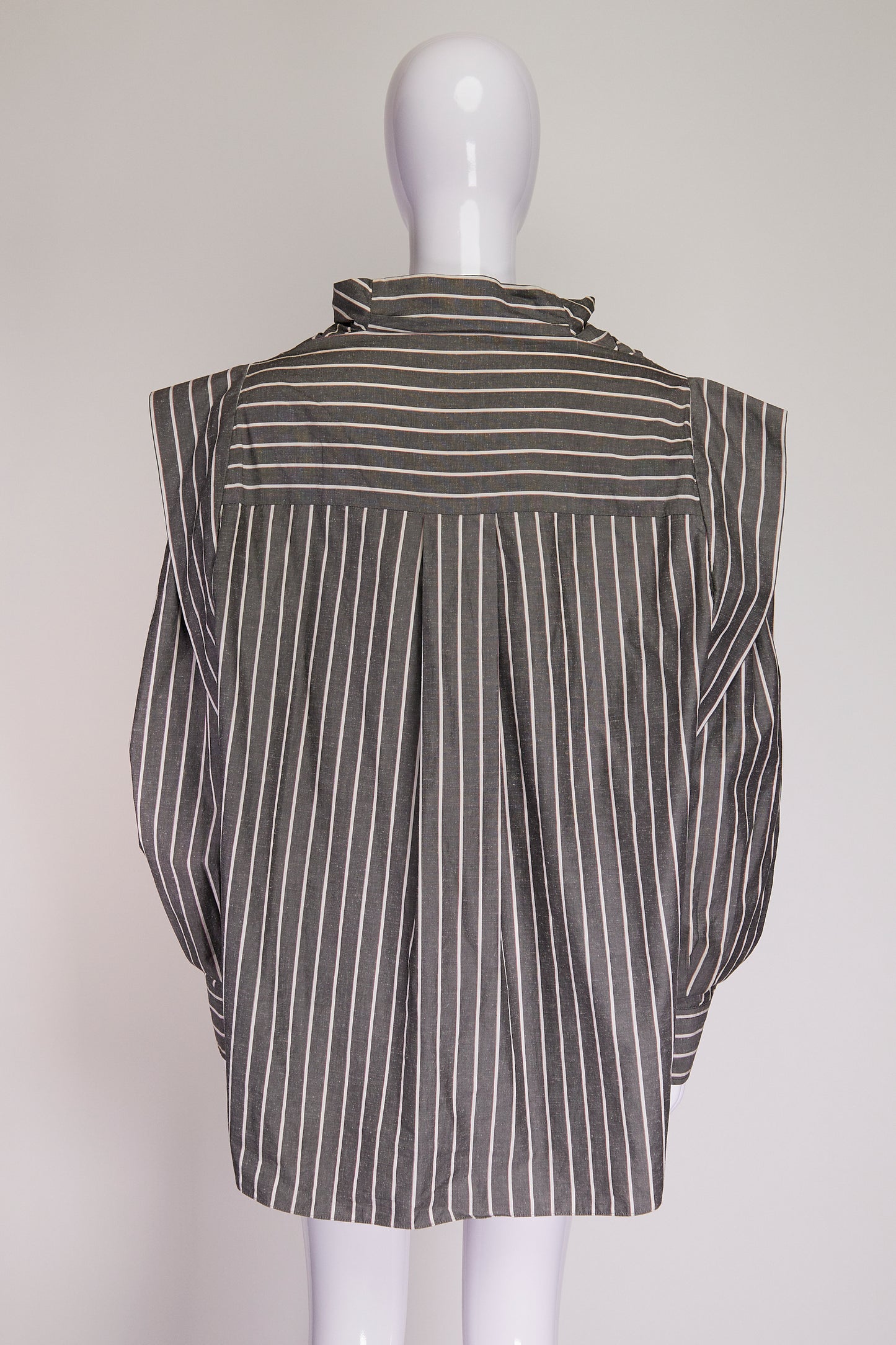 Isabel Marant Grey and White Pinstripe High Neck Blouse FR34 IT38