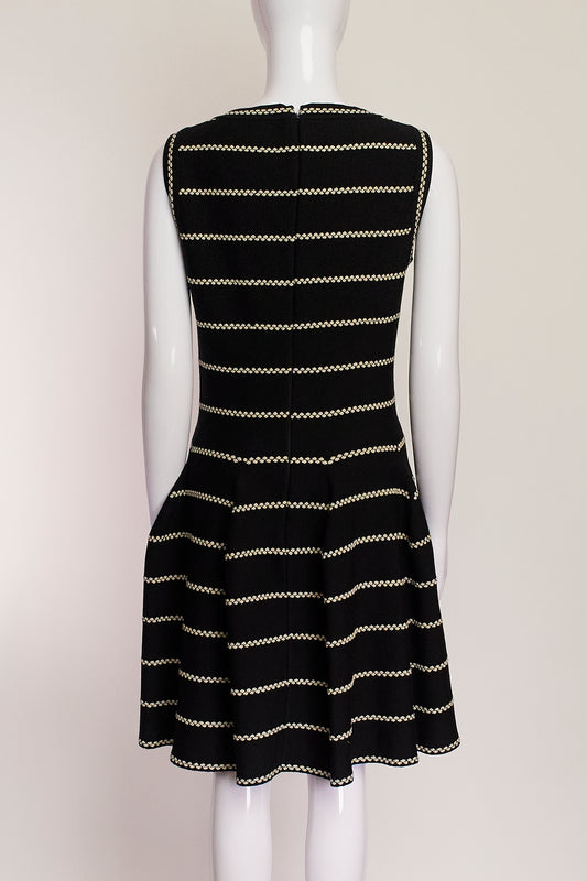 Alaia Black and White Striped Dress FR44 IT48