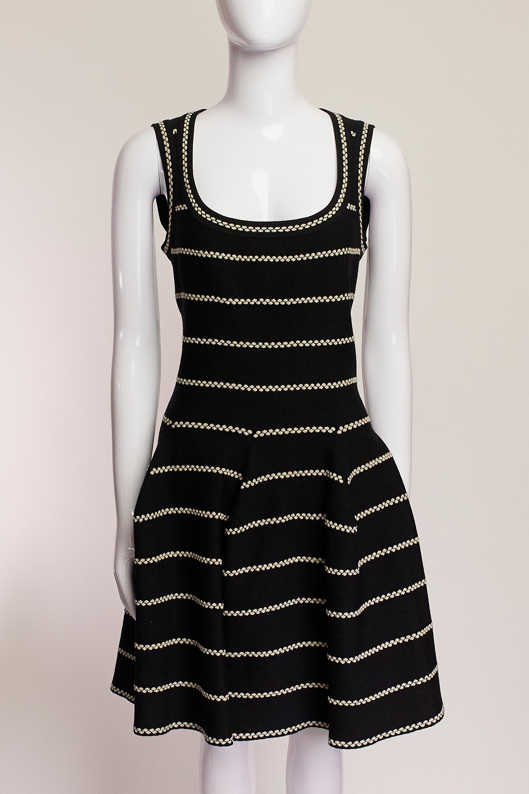 Alaia Black and White Striped Dress FR44 IT48