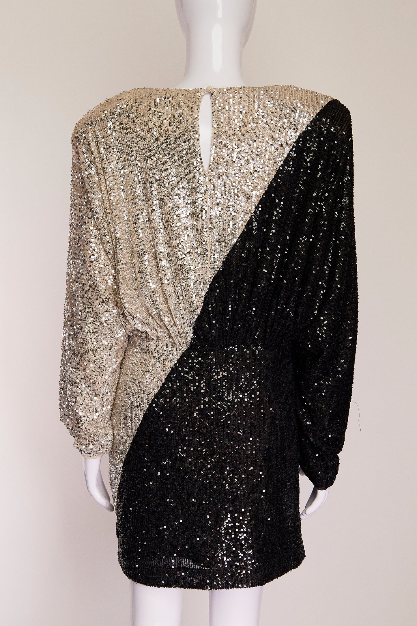 Rotate Two-Tone Sequin Shoulder Padded Dress US6