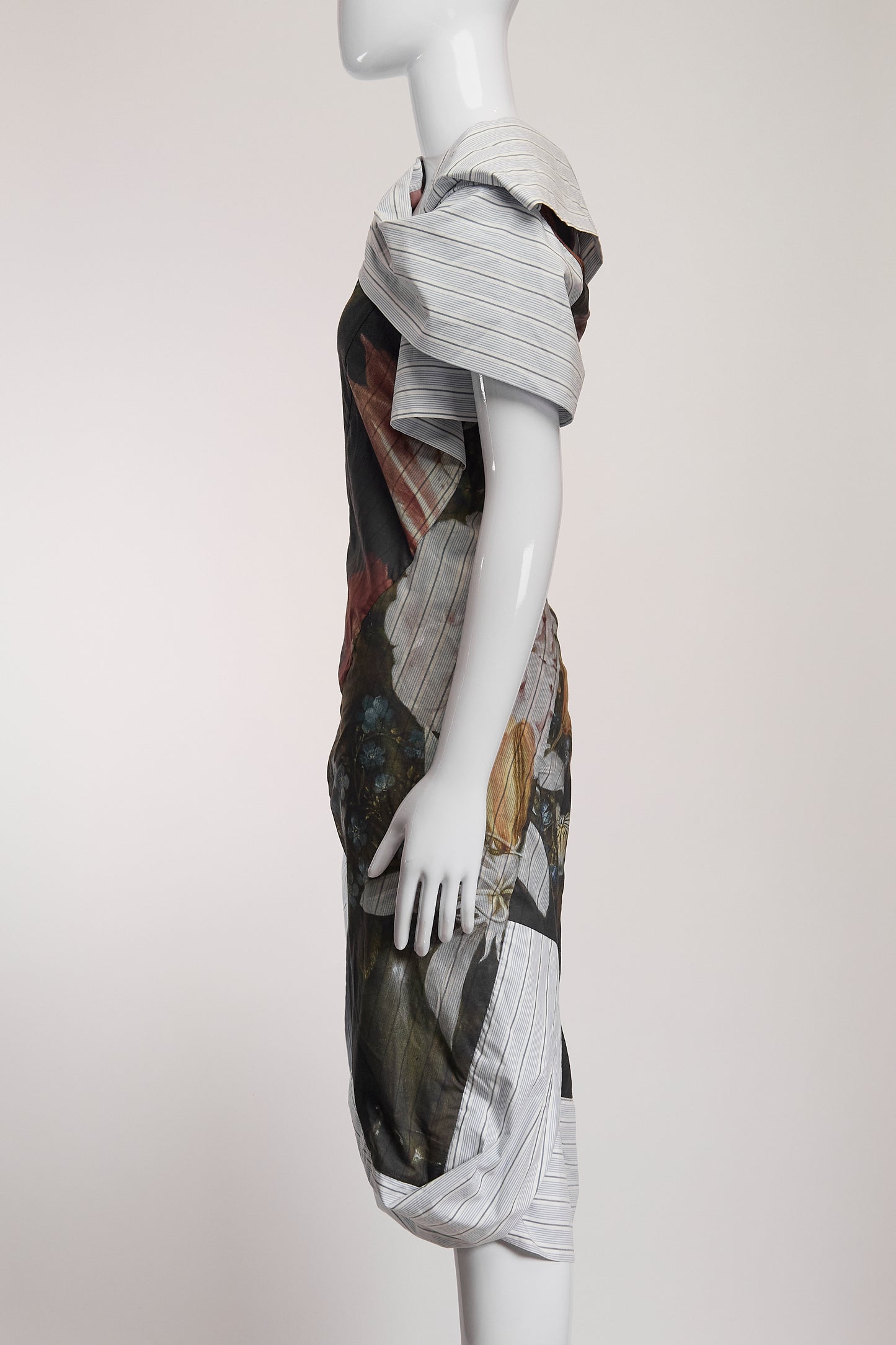 Vivienne Westwood Asymetrical Shoulder Floral and Pinstripe Dress IT38 FR34