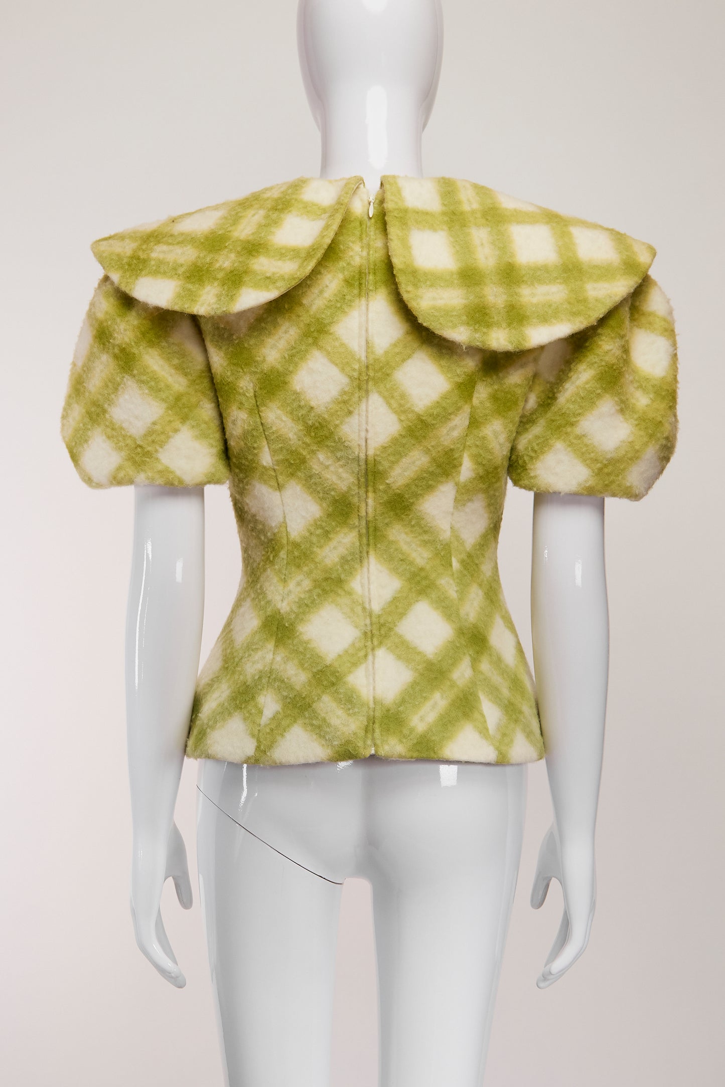 Shush/Tong Plaid Print Beaded Tie Neck Sweater US6