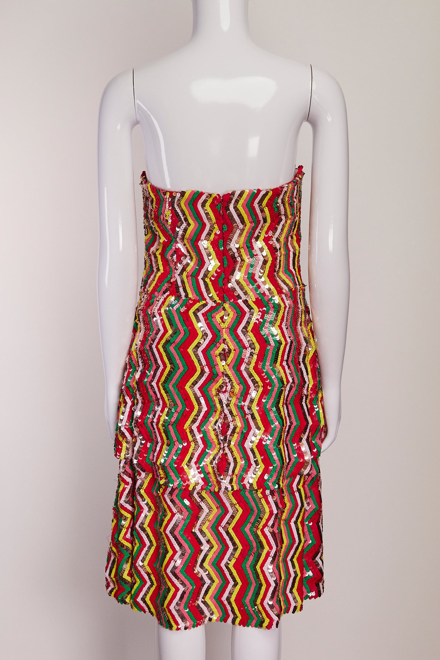 Osman London Multi Color Sequin Zig Zag Strapless Dress US 6