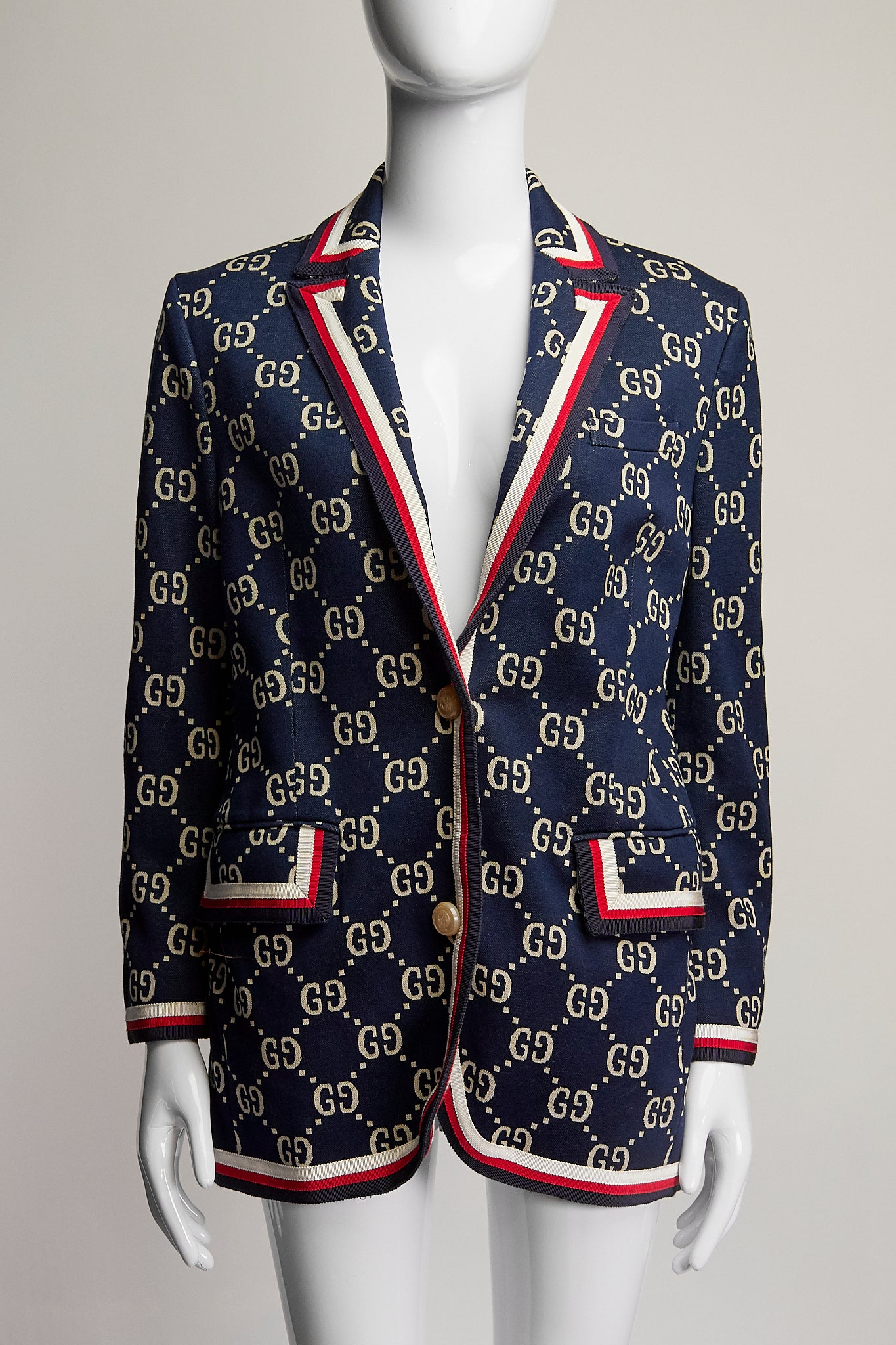 Gucci Navy, Red & White Monogram Blazer S