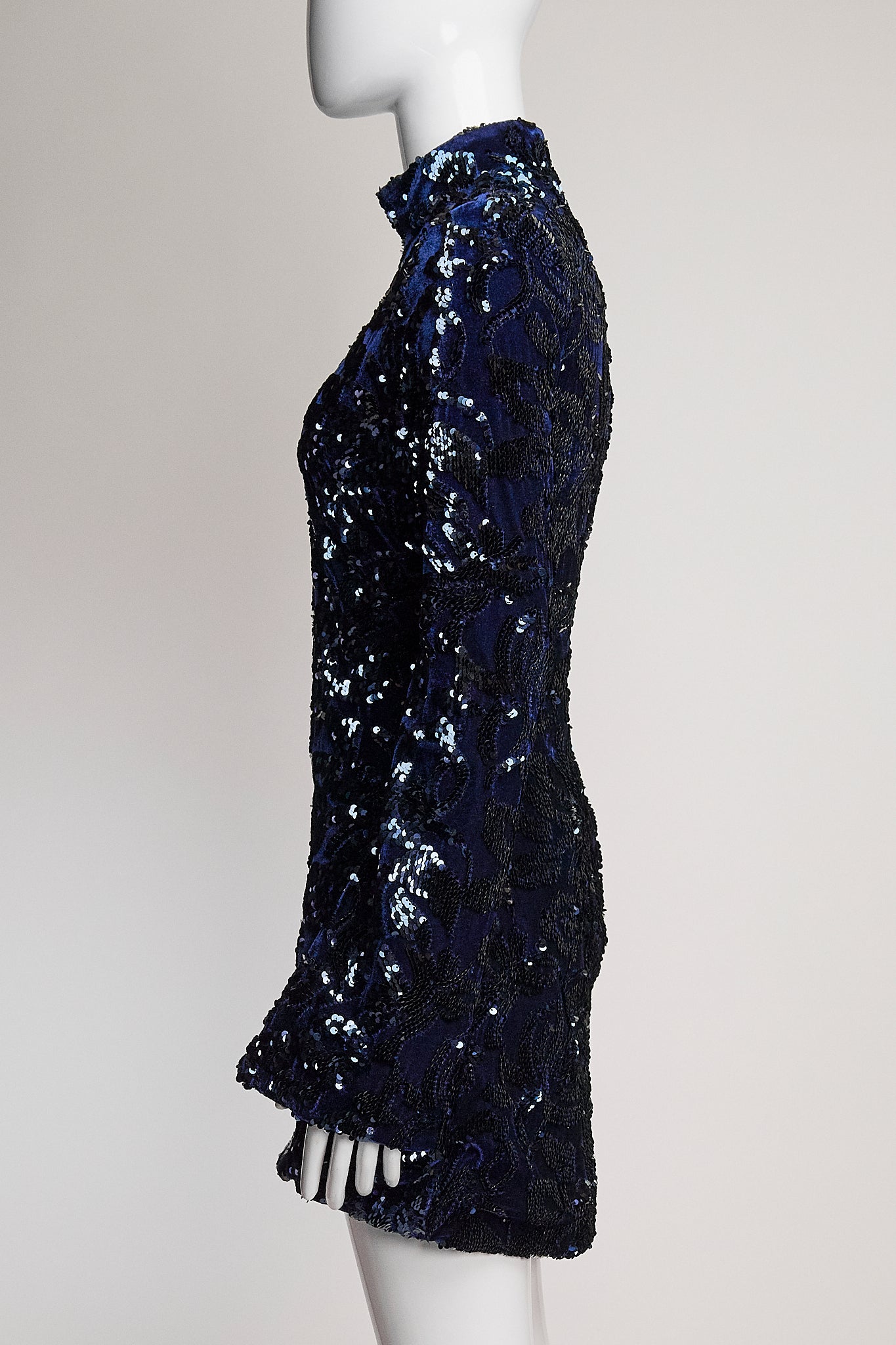 Alexis Navy and Black Patterned Sequin Mini Dress Size - M