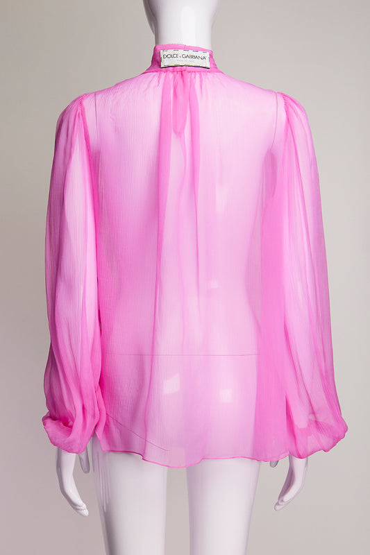 Dolce & Gabbana Pink Accordian Pleat Sheer Blouse IT42 FR38